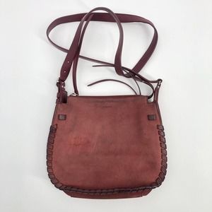 All Saints Mori Calf Leather Fringe Crossbody Bag Purse Maroon